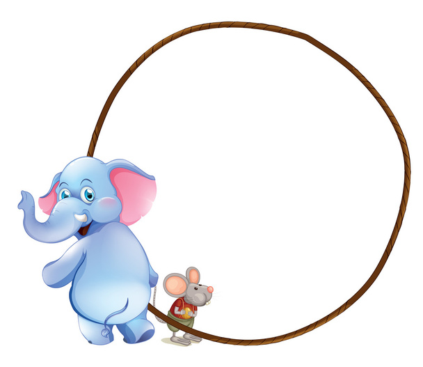 eine runde leere Vorlage mit einem Elefanten und einer Maus - Vektor, Bild