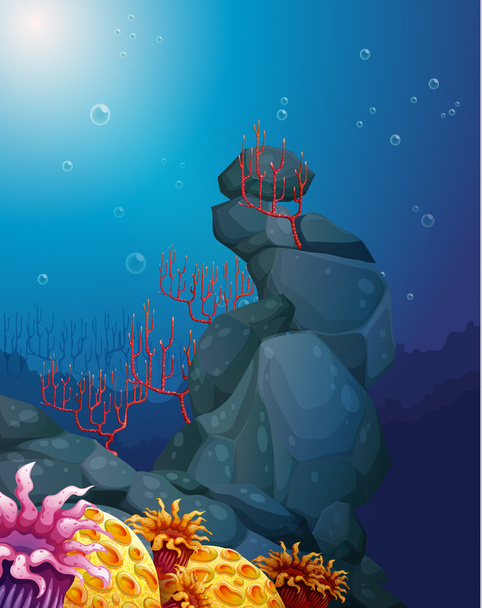 Вид подземного мира со скалами и коралловыми рифами
 - Вектор,изображение