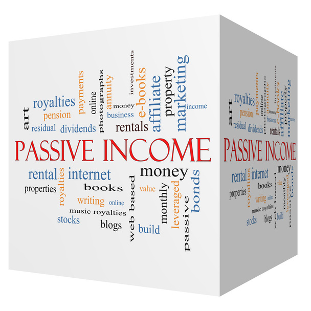 concept de revenu passif 3d cube mot nuage - Photo, image