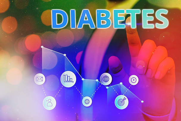 Word writing text Diabetes. Business concept for any of various abnormal conditions characterized by excretion Arrow symbol going upward denoting points showing significant achievement. - Photo, Image