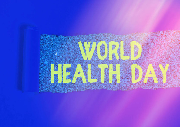 Nota escrita que muestra el Día Mundial de la Salud. Foto de negocios que muestra el día mundial de la concienciación sobre la salud celebrado cada año el 7 de abril.
. - Foto, Imagen