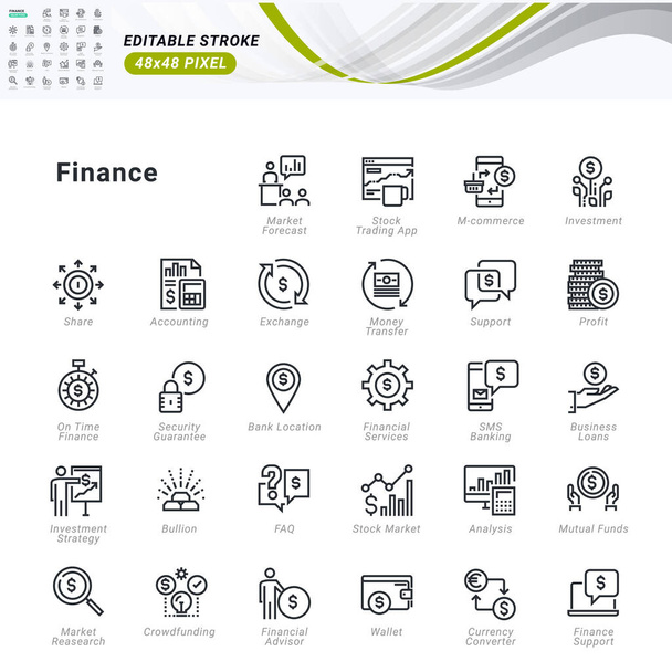Thin line icons set of finance. Premium quality outline symbols, editable stroke. Pixel perfect. Vector illustrations for website and app development, business presentation, marketing material.  - Vector, Image