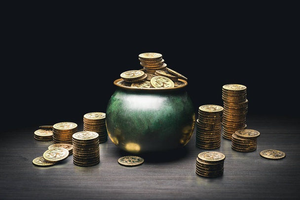 pot vol met gouden munten, st patrick 's day concept (3D Rendering, Iluustratie ) - Foto, afbeelding