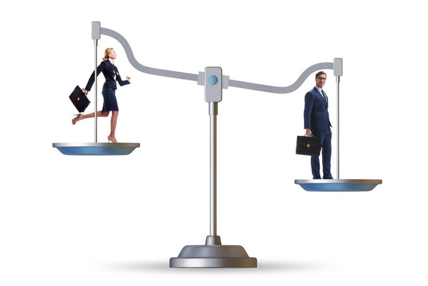 Concept d'inégalité de travail avec l'homme et la femme sur les échelles - Photo, image