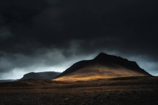 West Fjords or The Westfjords is region in north Iceland. Dramatic moody sky nature landscape. Color toned image - Fotografie, Obrázek