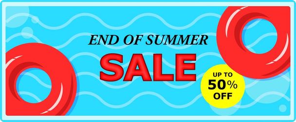 Anuncio de banner de venta de final de verano, 50% de descuento en la escena de la piscina
. - Vector, imagen