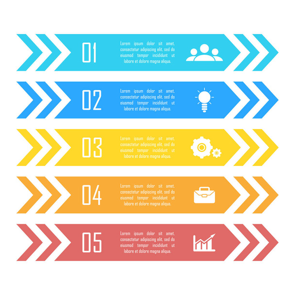 Template infographic vector with arrows and 5 steps or options. Infographics for business concept can be used for layout, presentations, banner, diagram or graph. - Vector, afbeelding