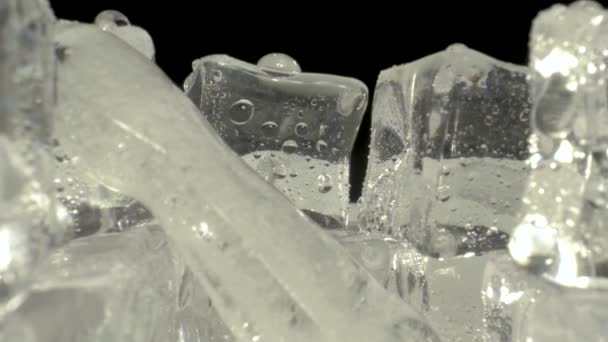 Tající led kostky leží na bílém talíři, s černým pozadím vzadu - Záběry, video