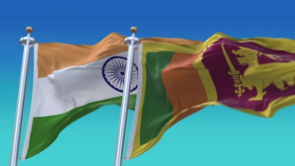4k bezešvé Indie a Srí Lanka vlajky s modrým nebem pozadí, JP, IND. - Záběry, video