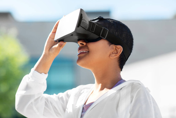 happy african american woman with vr glasses - Photo, Image