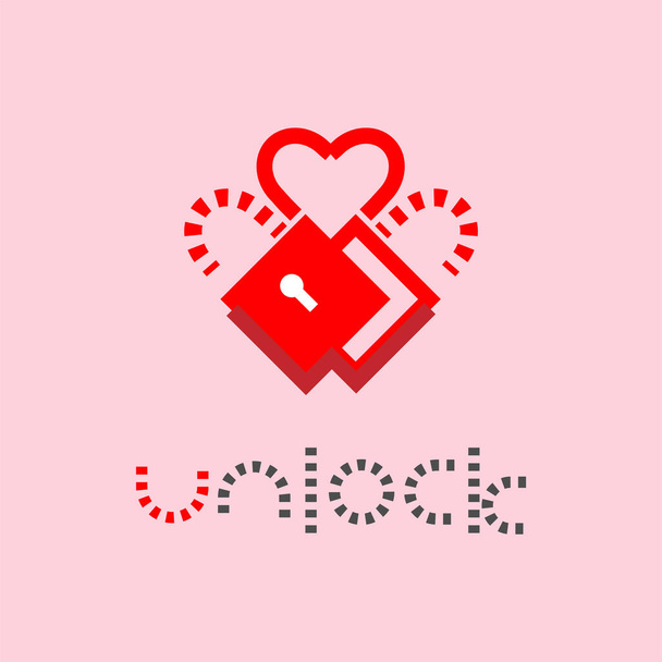 Montaje de 2 desbloquear iconos de línea simple se convierten en forma de corazón. Es metafórico como amor romántico. Desbloquear diseño de concepto. Símbolo creativo del corazón de San Valentín. Ilustración vectorial
. - Vector, Imagen