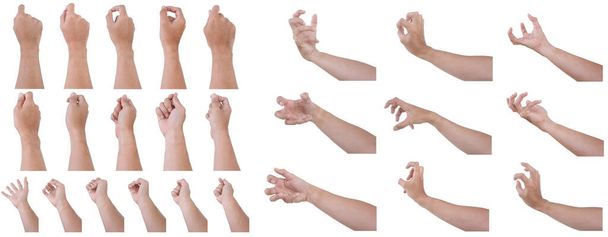  Mužské asijské gesta rukou izolované přes bílé pozadí. Chyť kulatou věc pěti prsty Akce. - Fotografie, Obrázek