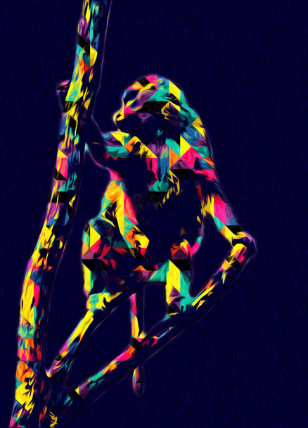 Macaco realista na árvore ilustração colorida desenho vintage
 - Foto, Imagem
