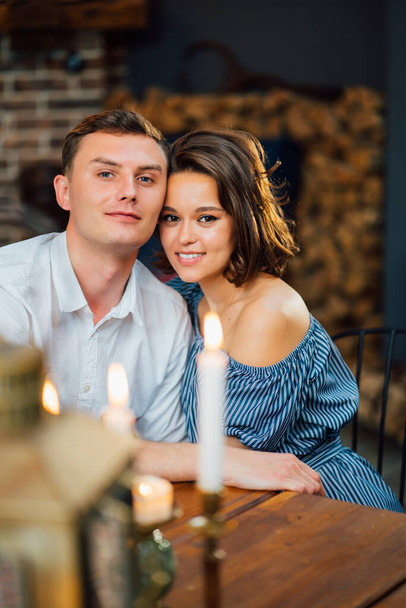 loving couple on romantic dinner with candles.  - Photo, image