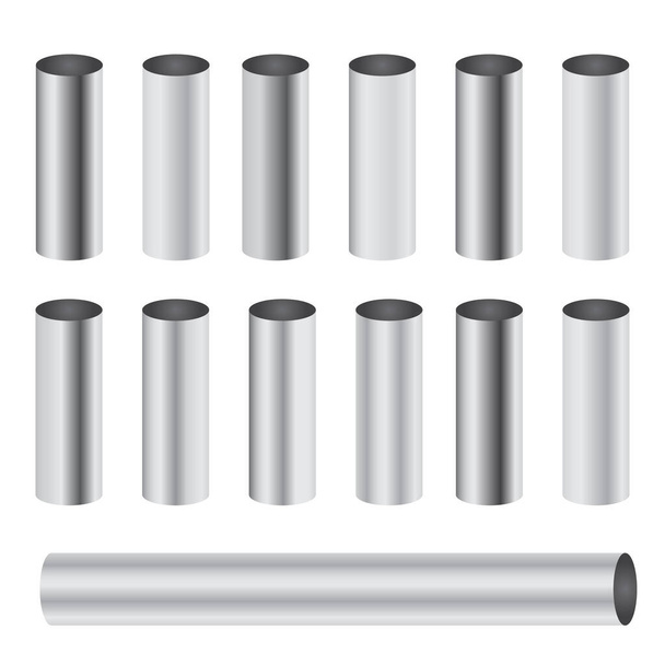 Gradients polis en métal chromé correspondant à un ensemble de vecteurs de tubes cylindriques - Vecteur, image