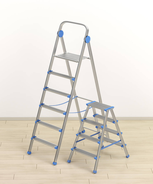 Aluminium ladders met verschillende maten in de kamer - Foto, afbeelding