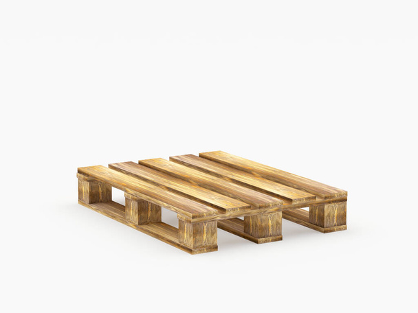 Eine braune Holzpalette isoliert auf weißem Hintergrund. 3D-Illustration - Foto, Bild