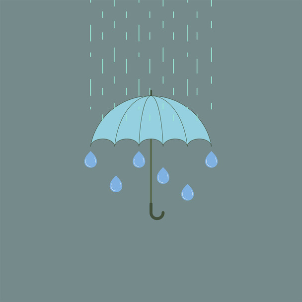 Dešťové srážky, deštník a kapky vody představují období dešťů. Ikona počasí, znak, symbol. Vektorová ilustrace. - Vektor, obrázek