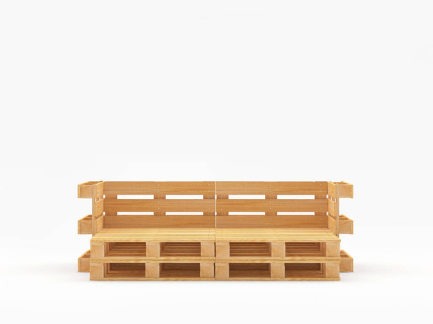 Furniture from wooden pallets. Empty pallet chair isolated on a white background. 3D illustration. - Photo, Image