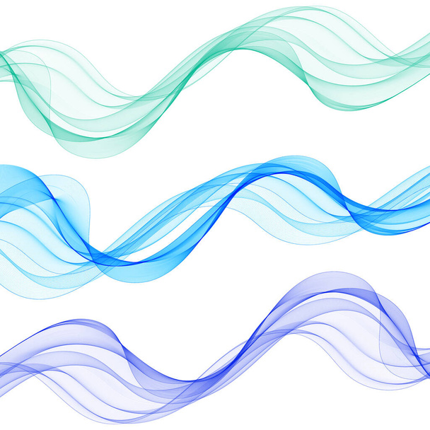 Ensemble d'ondes abstraites colorées. Ondes bleues - Vecteur, image