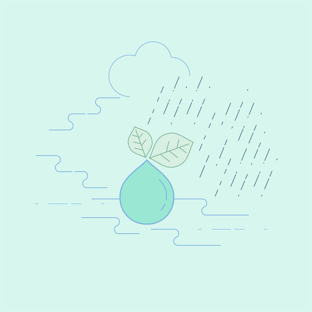 A Water drop falling from leaf surrounded by water cycle represent relation of water resource and environment. Nature for water concept. Editable stroke. Vector illustration. - Vector, Image