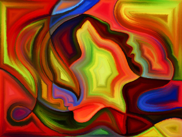 Vivid painted design of human heads on the subject of human drama. - Photo, Image