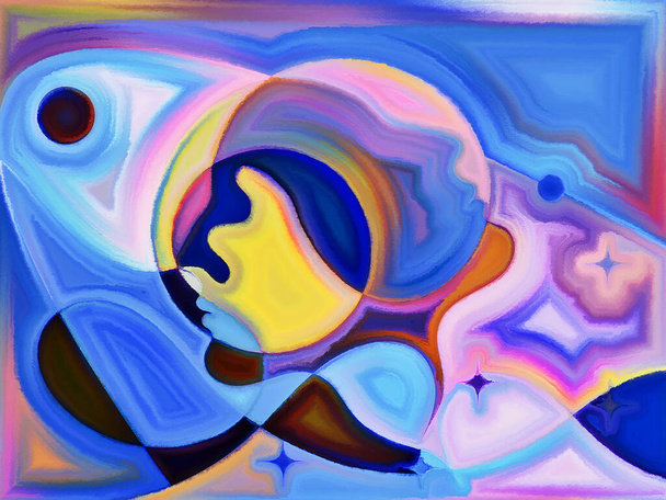 Diseño pintado vibrante de cabezas humanas sobre el tema de la relación humana. - Foto, imagen