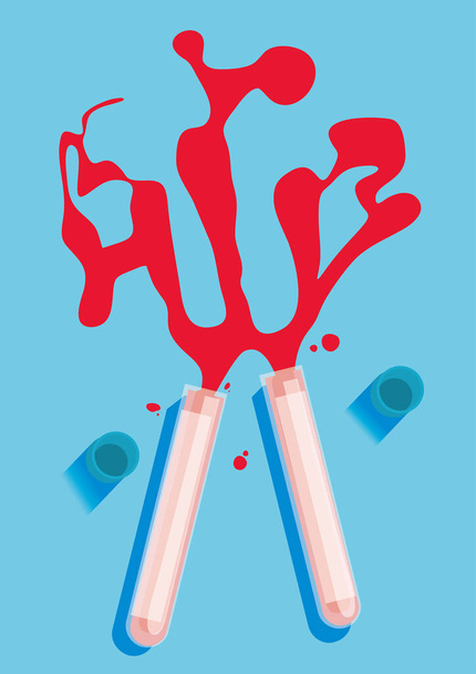 HIV and AIDS written in blood and test tubes. Template poster design. - Vector, Image