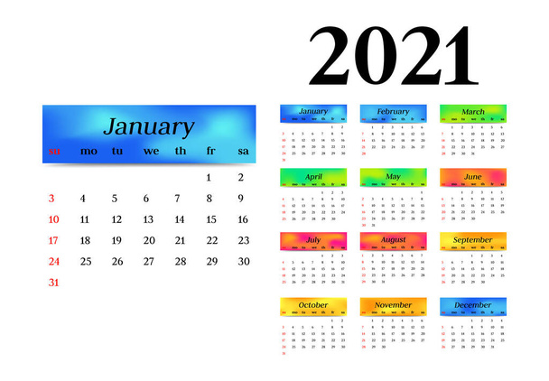 Kalendarz na rok 2021 izolowany na białym tle - Wektor, obraz