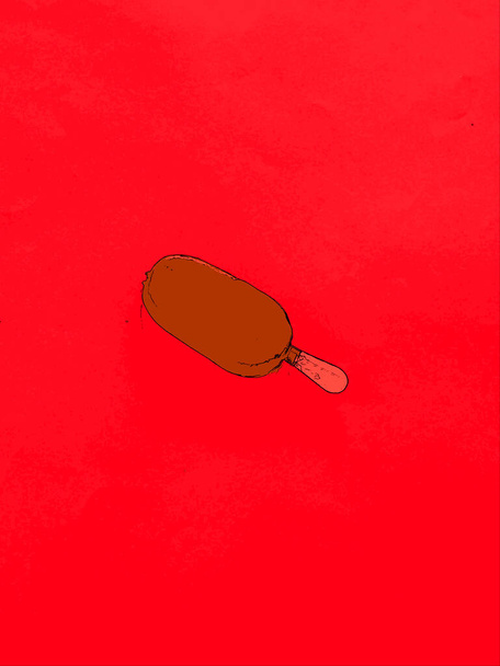 Chocolate ice cream on stick on red background - Photo, image