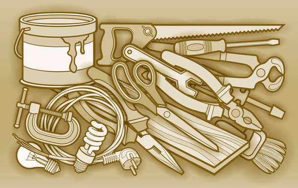 Dibujos animados casa reparación instrumentos ilustración
 - Vector, imagen