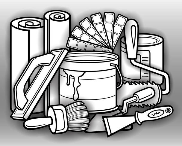 Cartoon doodles schilderen instrumenten illustratie - Vector, afbeelding