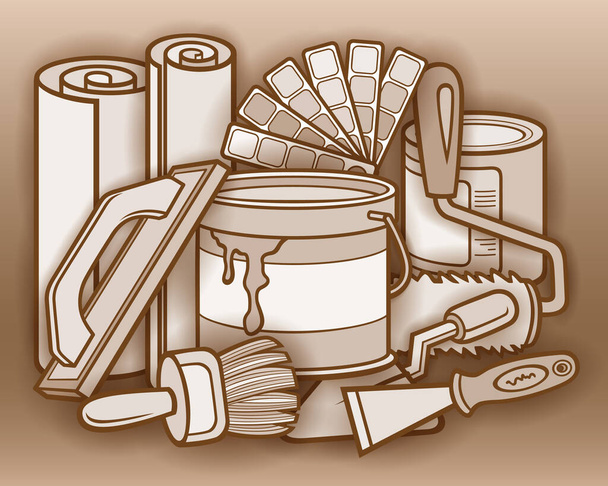 Cartoon doodles schilderen instrumenten illustratie - Vector, afbeelding