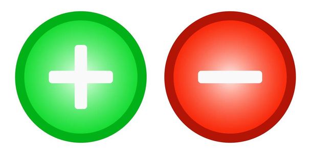 Plus and minus button icons, brightly coloured red and green vector set. - Vector, Image