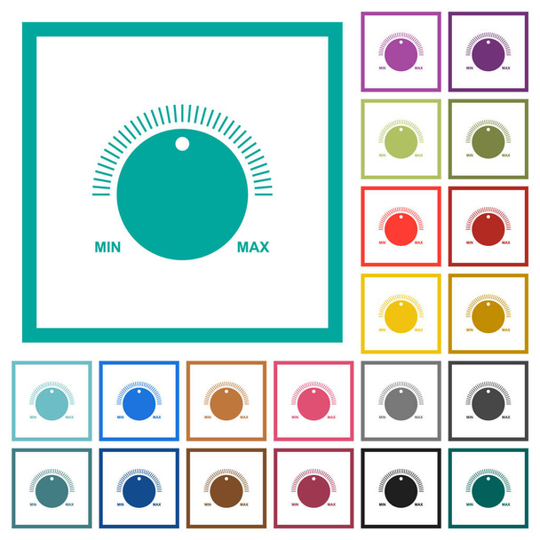 Ovládání hlasitosti s popisky ploché barevné ikony s kvadrantovými rámečky na bílém pozadí - Vektor, obrázek