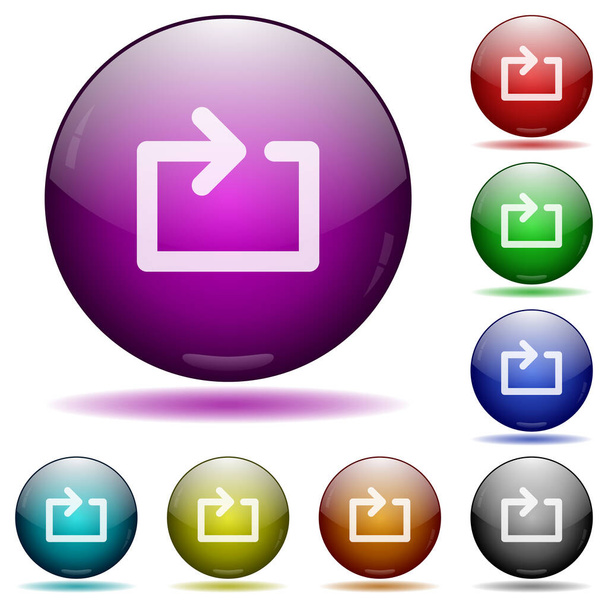 Иконки медиапетли в цветной стеклянной сфере кнопки с тенями - Вектор,изображение