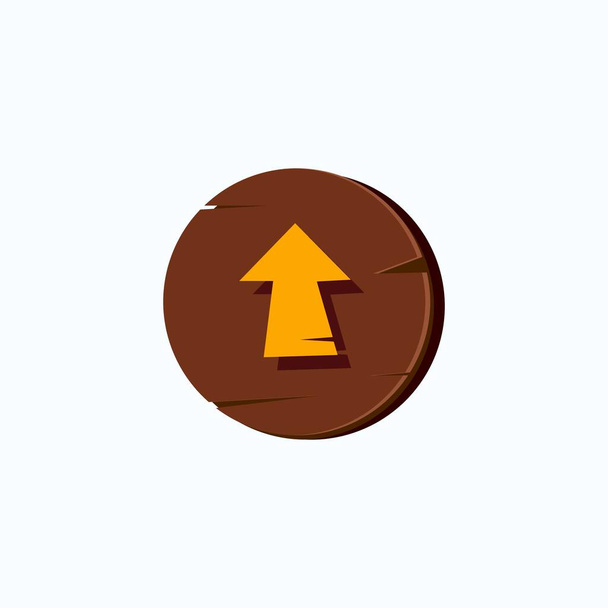 botón de ilustración textura de madera para el juego de interfaz de usuario, arriba botón, fila arriba botón, botón de cómic - Vector, imagen