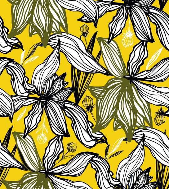 Abstract hand drawn floral template set. Leaf and flower art for pattern, background, fabric, t-shirt design. - Vetor, Imagem