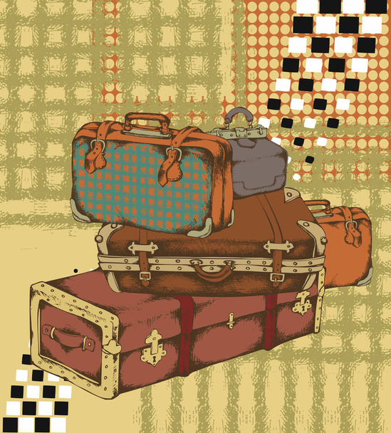 スーツケース、ヴィンテージスタイルのベクトルイラスト - ベクター画像
