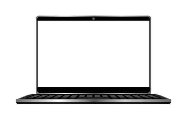 современный экран ноутбука изолирован на белом, макет компьютера и белый экран для копирования пространства, пустой экран ноутбука, шаблон макет отображения компьютерного оборудования - Вектор,изображение