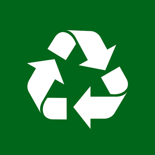 緑の背景に白、緑の上に白の生態アイコン、リサイクルアイコンのための白の矢印の形ゴミ、生態系保全のためのリサイクルシンボル - ベクター画像