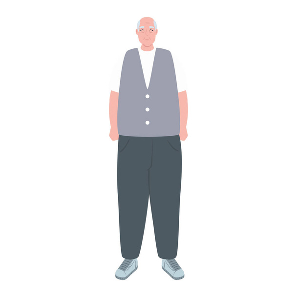 cuki öreg férfi álló, nagyapa álló fehér háttér - Vektor, kép