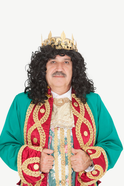 Portrait of senior king with royal crown over gray background - Φωτογραφία, εικόνα