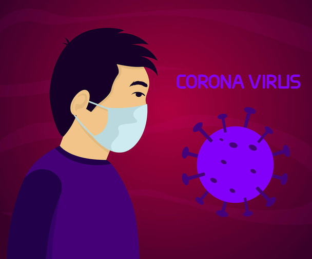 Young Asian Man and Coronavirus 2019-nCoV concept. Wuhan Coronavirus 2020. Young man wearing protective Medical mask to prevent Coronavirus - Vector, Image
