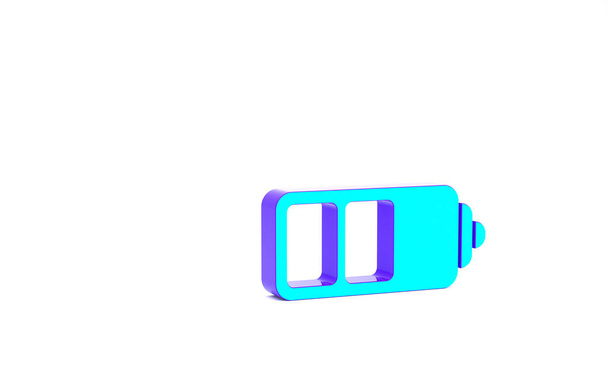 Icône indicateur de niveau de charge de batterie turquoise isolée sur fond blanc. Concept de minimalisme. Illustration 3D rendu 3D - Photo, image