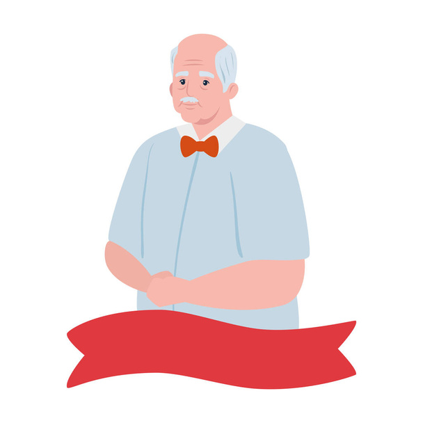lindo hombre viejo con decoración de cinta, abuelo con decoración de cinta sobre fondo blanco
 - Vector, imagen