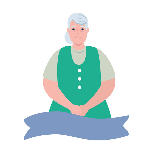 niedliche alte Frau mit Schleifendekoration, Großmutter mit Schleifendekoration auf weißem Hintergrund - Vektor, Bild