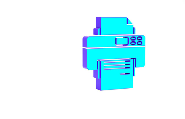 Türkiz nyomtató ikon elszigetelt fehér alapon. Minimalizmus koncepció. 3d illusztráció 3D render - Fotó, kép