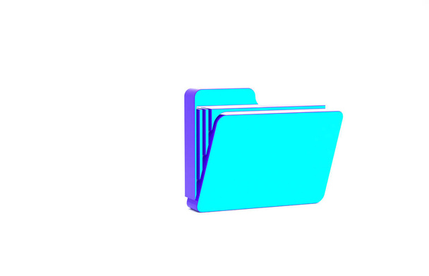 Icono de carpeta de documento turquesa aislado sobre fondo blanco. Símbolo de encuadernación contable. Dirección de contabilidad. Concepto minimalista. 3D ilustración 3D render - Foto, Imagen