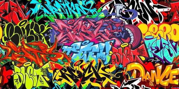 Kolorowe Graffiti Street Art Płynny wzór. Wektor ilustracji tle sztuki - Wektor, obraz